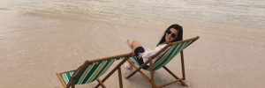 relaxing on a beach on vacation
