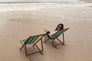 relaxing on a beach on vacation